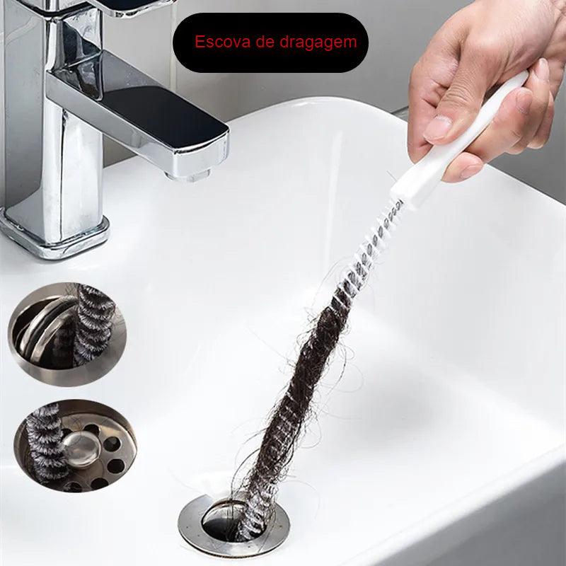 Escova de dragagem de tubulação longa limpa cozinha banheiro cabelo esgoto pia limpeza tubo de drenagem flexível - L.Lartylife