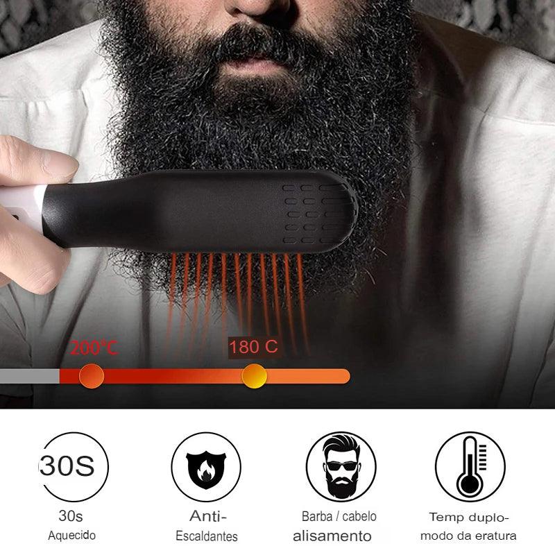 Pente de aquecimento de íon negativo elétrico para homens, pente quente, escova de alisamento de barba, uso úmido e seco, penteador rápido - L.Lartylife