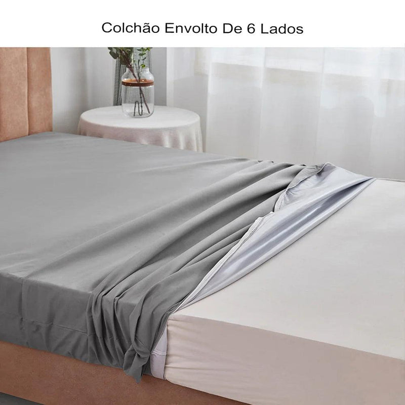 Capa de colchão impermeável totalmente fechada de 6 lados com zíper e lençol à prova de poeira para cama de casal, dupla, completa - L.Lartylife