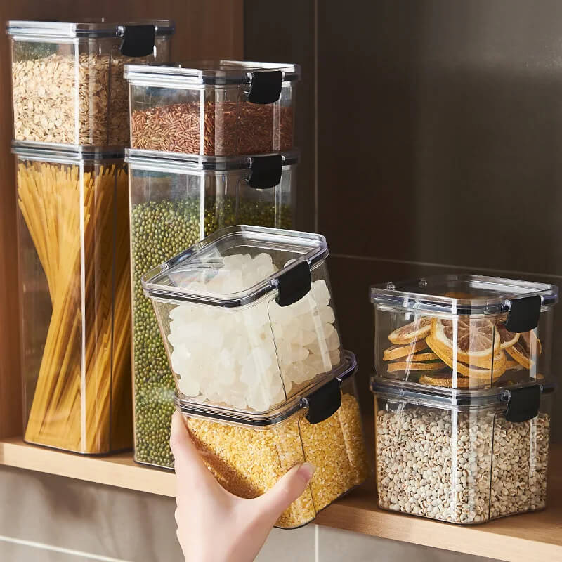 Caixa de plástico selada para armazenamento de alimentos, cereais, doces, frascos secos com tampa, tanque de armazenamento - L.Lartylife