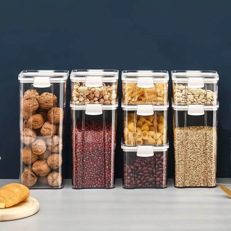 Caixa de plástico selada para armazenamento de alimentos, cereais, doces, frascos secos com tampa, tanque de armazenamento - L.Lartylife