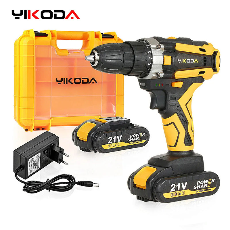 YIKODA 12/16.8/21V Cordless Drill Rechargeable Electric Screwdriver Lithium Battery Household Multi-function 2 Speed Power Tools - L.Lartylife
