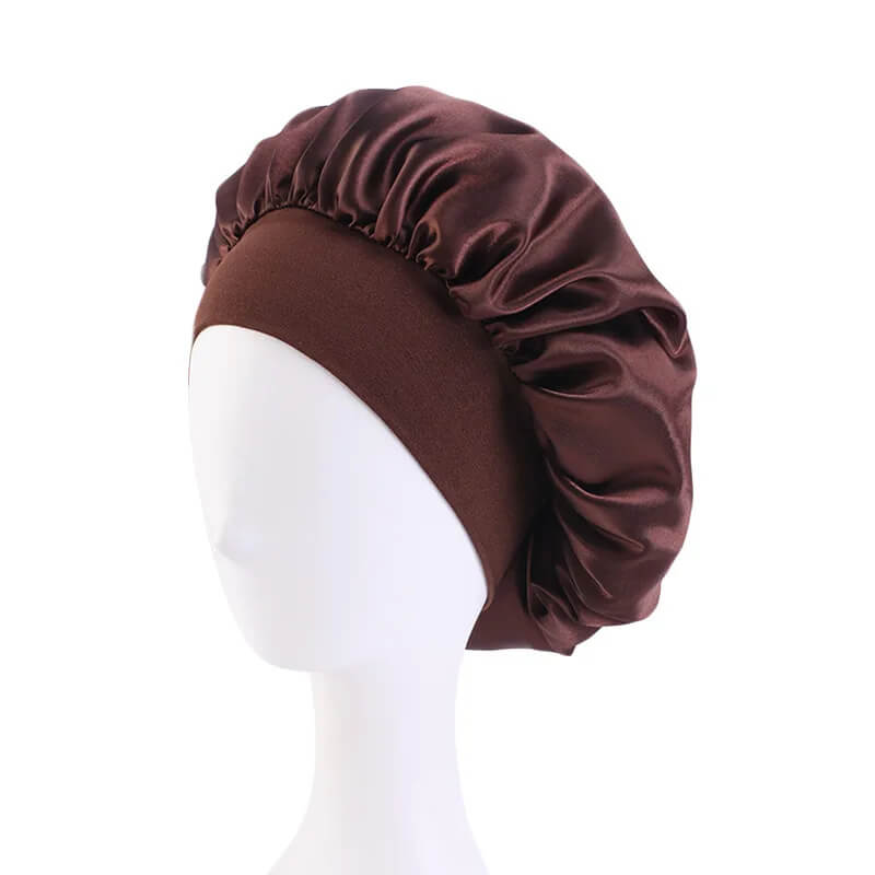 Mulheres cetim abas largas chapéu de dormir, unissex cabeça envoltória, faixa elástica - L.Lartylife